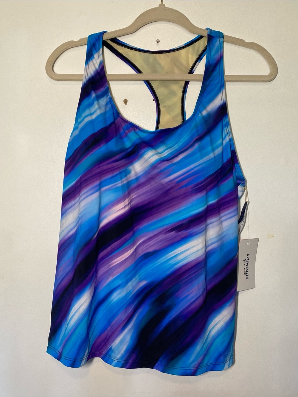 2 SWIMSUITS FOR ALL Women’s Size 18 Swim Tops Racerback Built In Bra Purple Blue - Picture 3 of 11